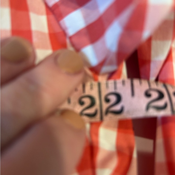 Lafayette 148 New York Coral and White Gingham 3/4 Sleeve Blouse - Picture 4 of 6